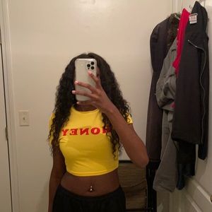 small honey yellow & red crop top